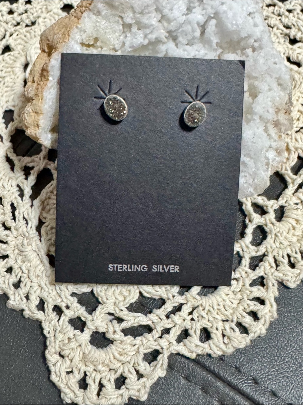 Sterling Silver Sparkle Pyrite Druzy Stud Earrings